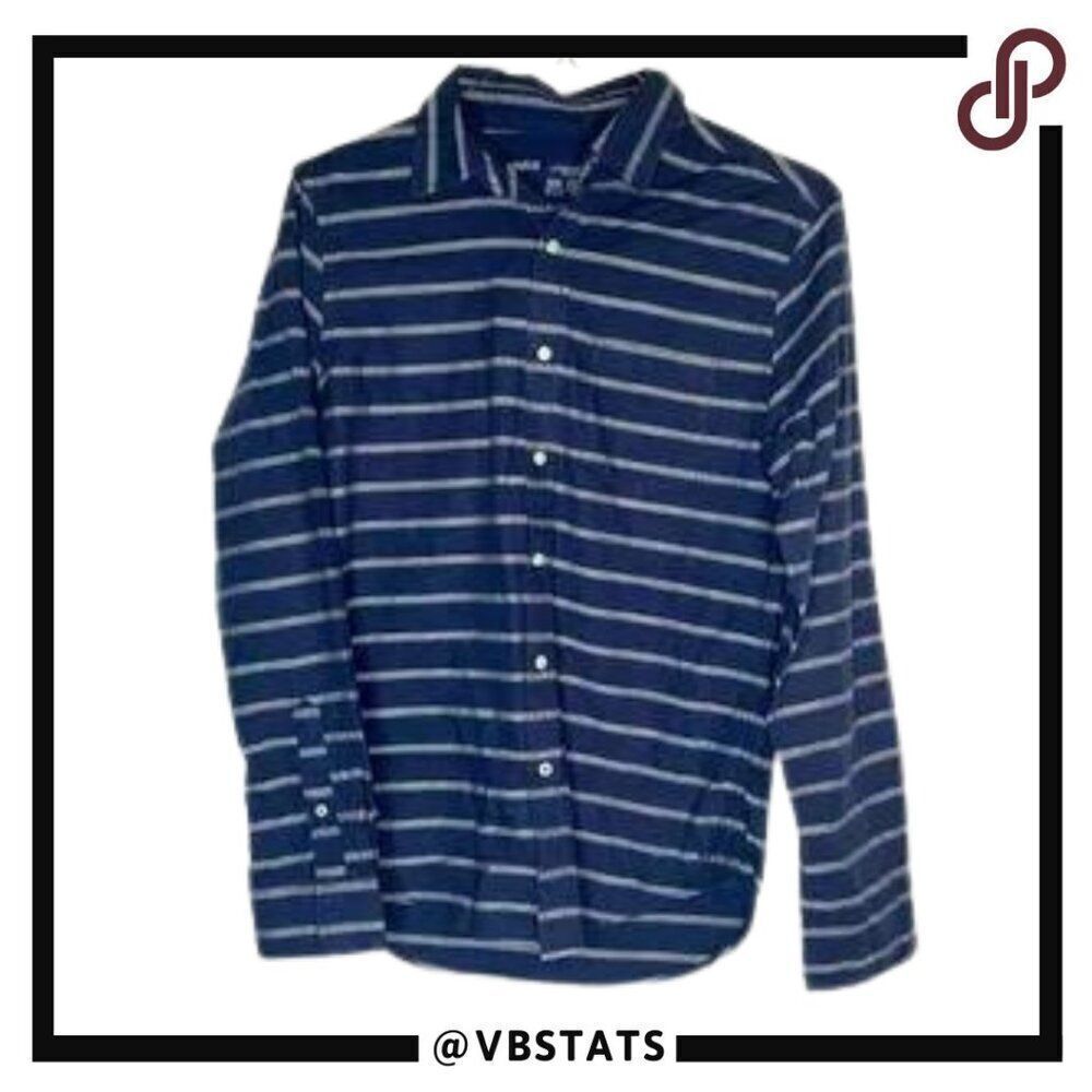 Small AE Outfitters Blue-White Prep‎ Fit Striped LS Shirt
